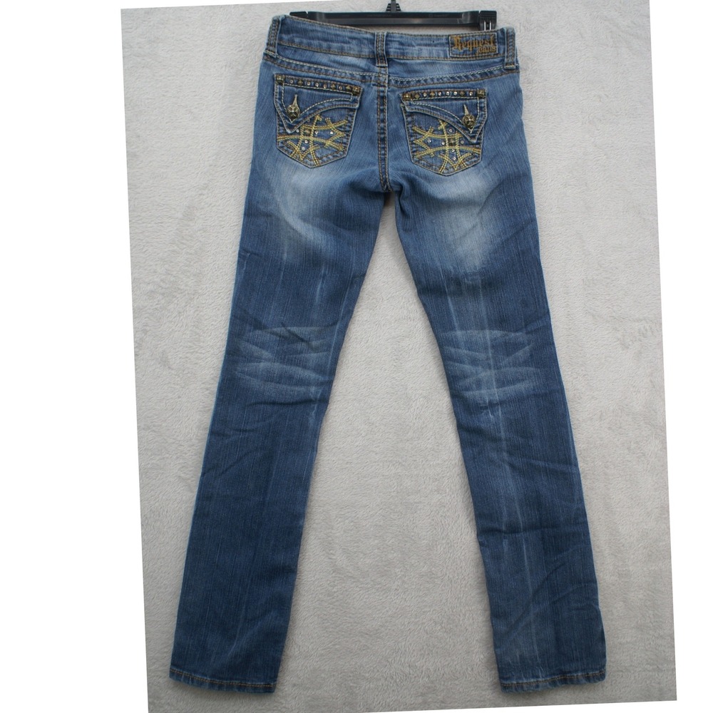 Request Jeans Womens 3/26 Blue Medium Wash Studded Embroidered Straight Leg Y2K